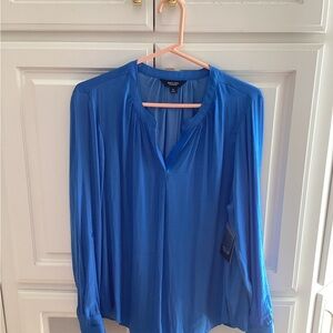 Simply Vera Vera Wang Cobalt Blue Long-Sleeve Split-Neck Blouse